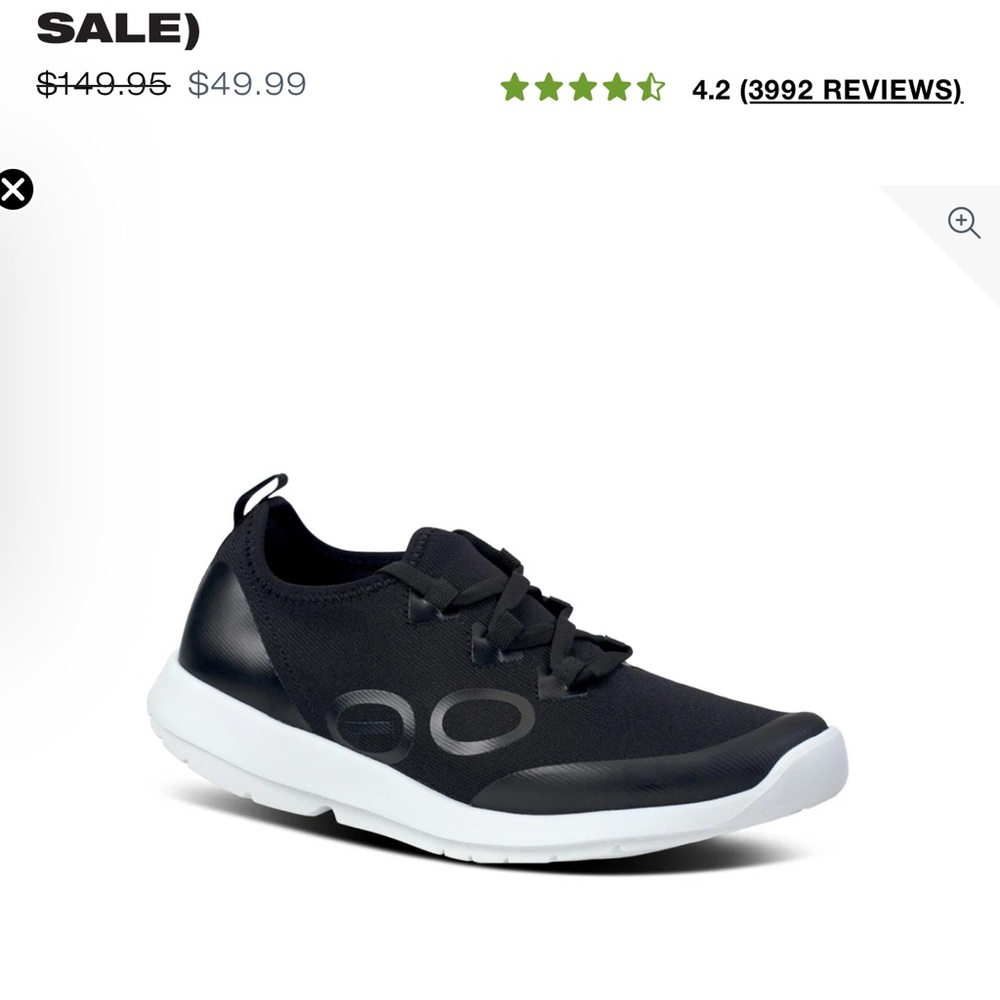 OOFOS Black and White Athletic Shoes